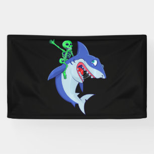 Shark Halloween Skeleton Riding Sharks Lover Funny Banner