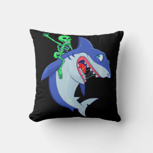 Shark Halloween Skeleton Riding Sharks Lover Funny Cushion