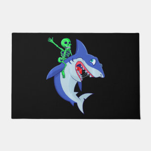 Shark Halloween Skeleton Riding Sharks Lover Funny Doormat