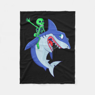 Shark Halloween Skeleton Riding Sharks Lover Funny Fleece Blanket