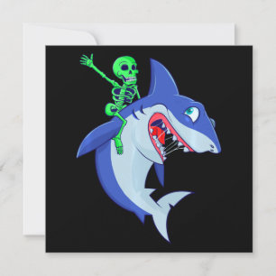 Shark Halloween Skeleton Riding Sharks Lover Funny Invitation