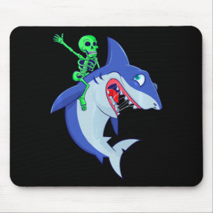 Shark Halloween Skeleton Riding Sharks Lover Funny Mouse Pad