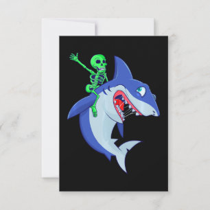 Shark Halloween Skeleton Riding Sharks Lover Funny RSVP Card