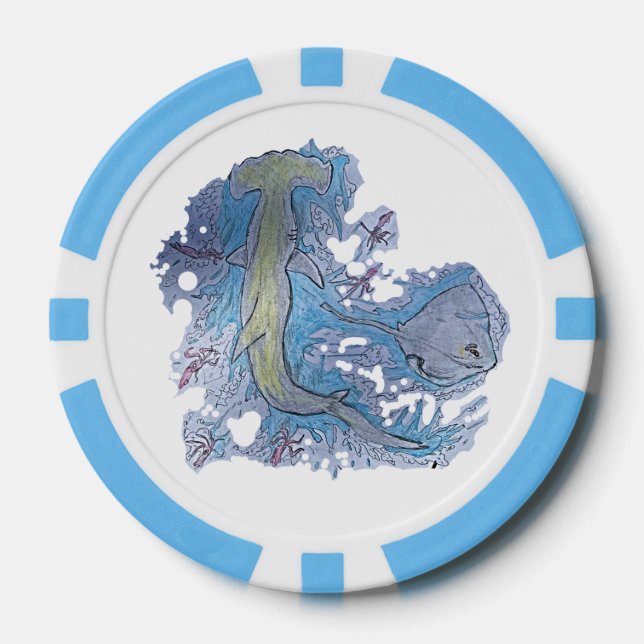 Shark Hammerhead Ocean Scene  Poker Chips (Front)