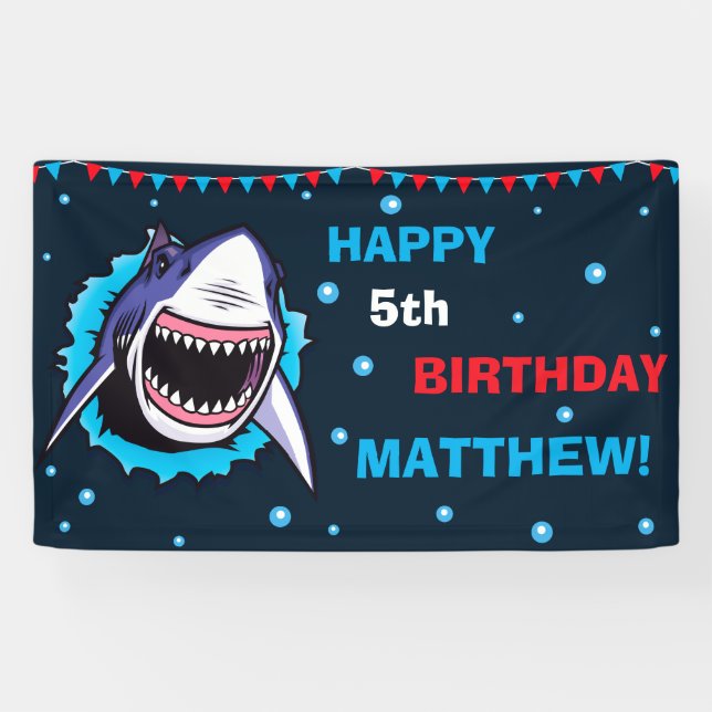 Shark happy birthday banner Birthday party banner (Horizontal)