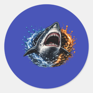 Shark Head Ocean Splash Design – Bold Marine Graph Classic Round Sticker