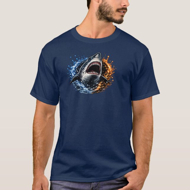 Shark Head Ocean Splash Design – Bold Marine Graph T-Shirt (Front)