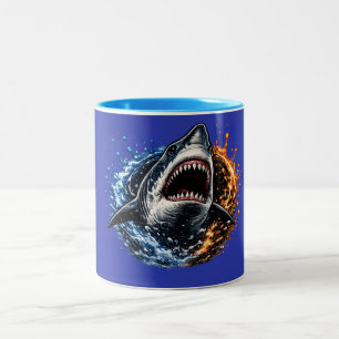 Shark Head Ocean Splash Design – Bold Marine Graph Two-Tone Coffee Mug