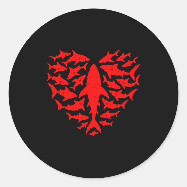 Shark Heart Ocean Funny Valentines Day Men Women K Classic Round Sticker (Front)