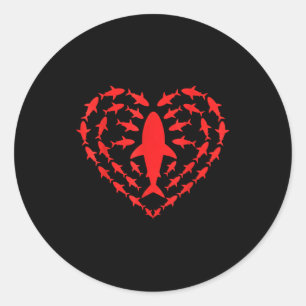 Shark Heart Ocean Funny Valentines Day Men Women K Classic Round Sticker