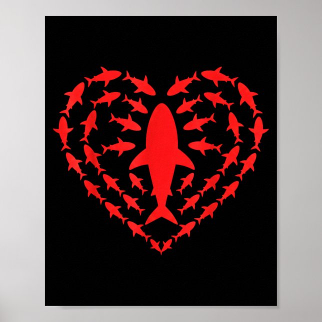 Shark Heart Ocean Funny Valentines Day Men Women K Poster (Front)
