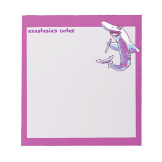 shark holds pencil funny cartoon customisable notepad