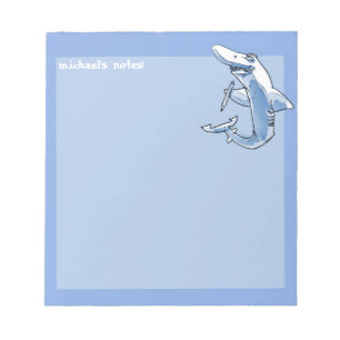 shark holds pencil funny cartoon customisable notepad