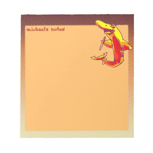 shark holds pencil funny cartoon customisable notepad (Front)