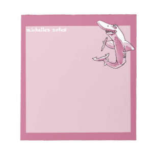 shark holds pencil funny cartoon customisable notepad