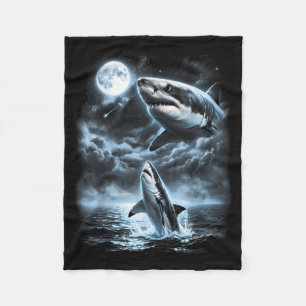 Shark Howling At Moon 90s Retro Fleece Blanket