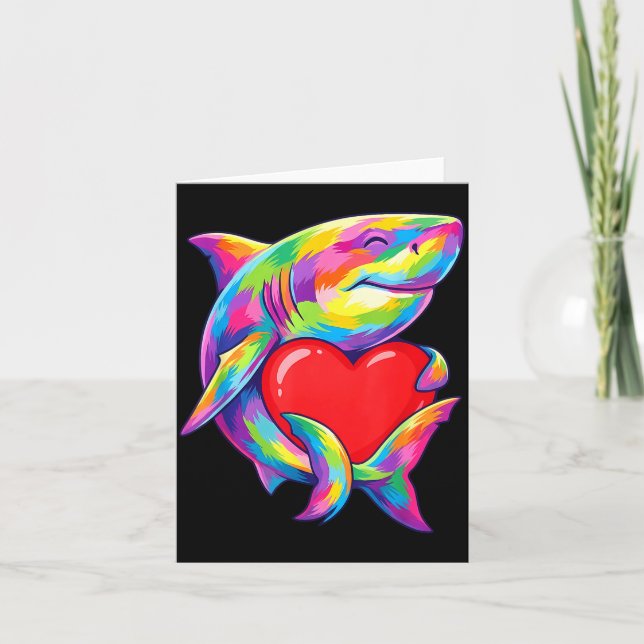Shark Hugging Valentine Heart Color Critters Rainb Card (Front)