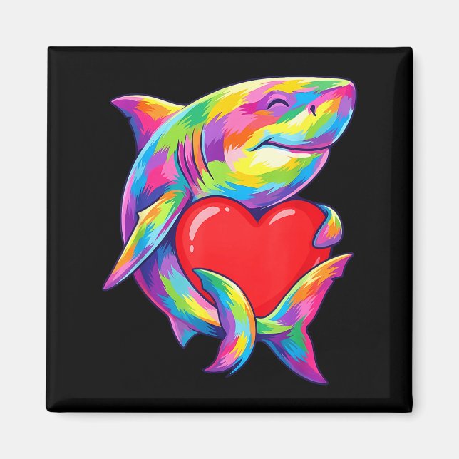 Shark Hugging Valentine Heart Color Critters Rainb Magnet (Front)