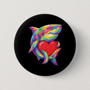 Shark Hugging Valentine Heart Colour Critters Rain 6 Cm Round Badge