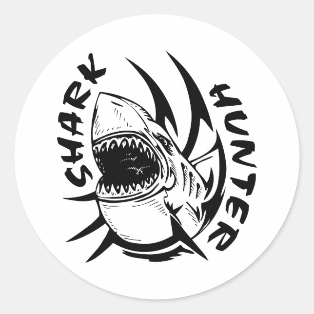 SHARK HUNTER CLASSIC ROUND STICKER (Front)