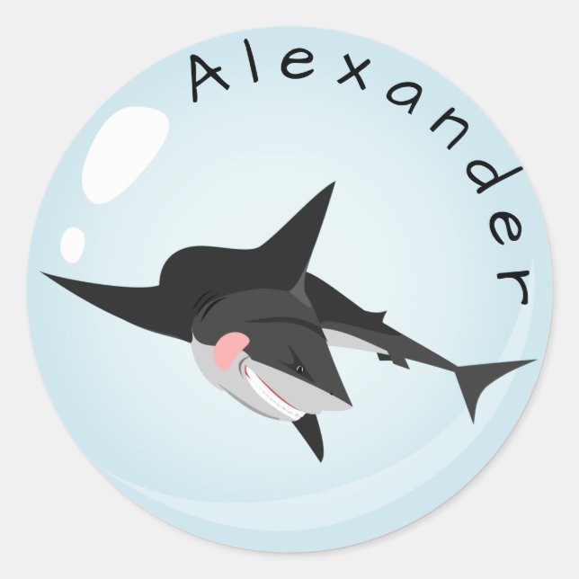 Shark in a  Bubble  Personalise Classic Round Sticker (Front)