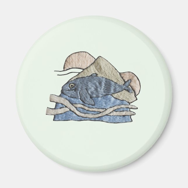 Shark in embroidery design magnet (Front)