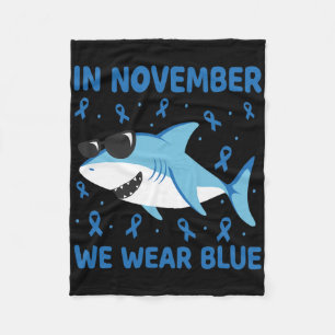 Shark In November We Wear Blue Diabetes Kid Boy To Fleece Blanket