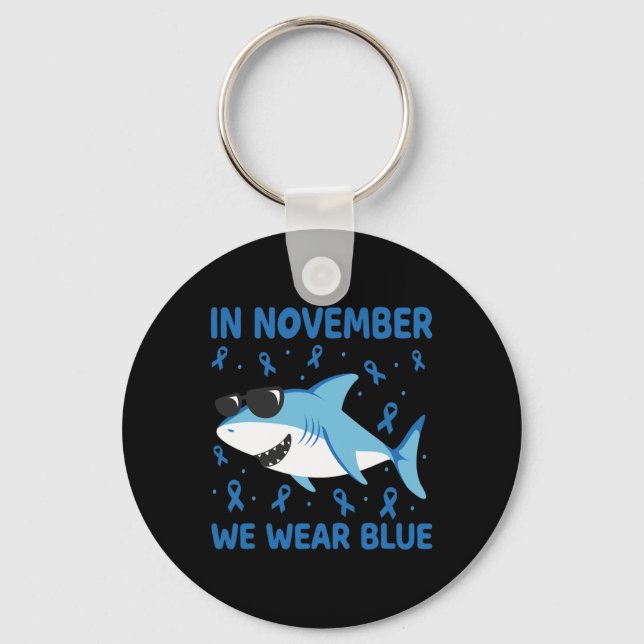 Shark In November We Wear Blue Diabetes Kid Boy To Key Ring (Front)
