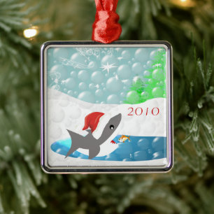 Shark in Santa Hat Christmas Ornament