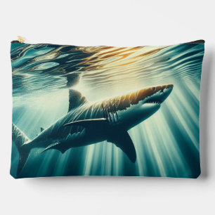 Shark in the deep blue sea & sunlight accessory pouch