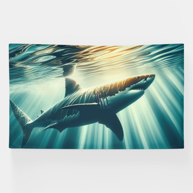 Shark in the deep blue sea & sunlight banner (Horizontal)