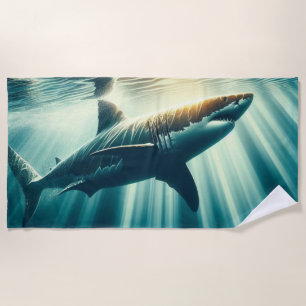 Shark in the deep blue sea & sunlight beach towel
