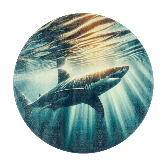 Shark in the deep blue sea & sunlight cutting board (Front)