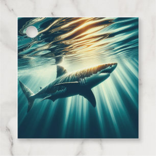 Shark in the deep blue sea & sunlight favour tags