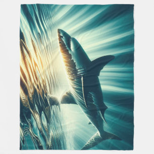 Shark in the deep blue sea & sunlight fleece blanket