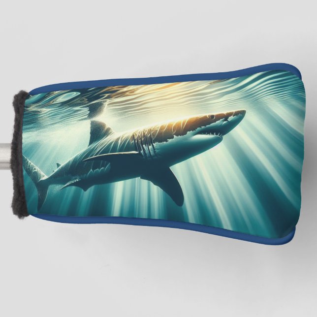 Shark in the deep blue sea & sunlight golf head cover (Front)