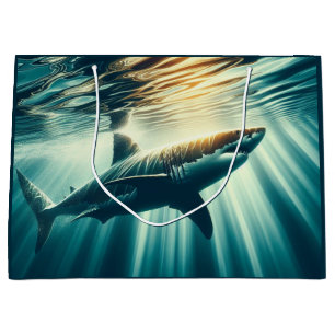 Shark in the deep blue sea & sunlight large gift bag