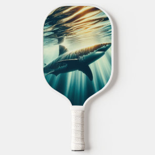 Shark in the deep blue sea & sunlight pickleball paddle