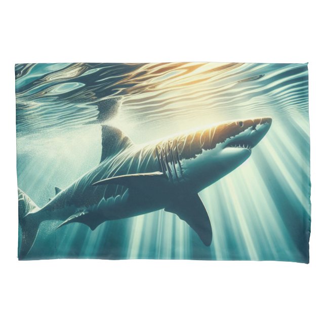 Shark in the deep blue sea & sunlight pillowcase (Front)