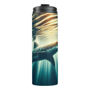 Shark in the deep blue sea & sunlight thermal tumbler