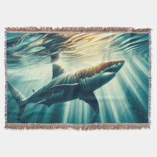 Shark in the deep blue sea & sunlight throw blanket