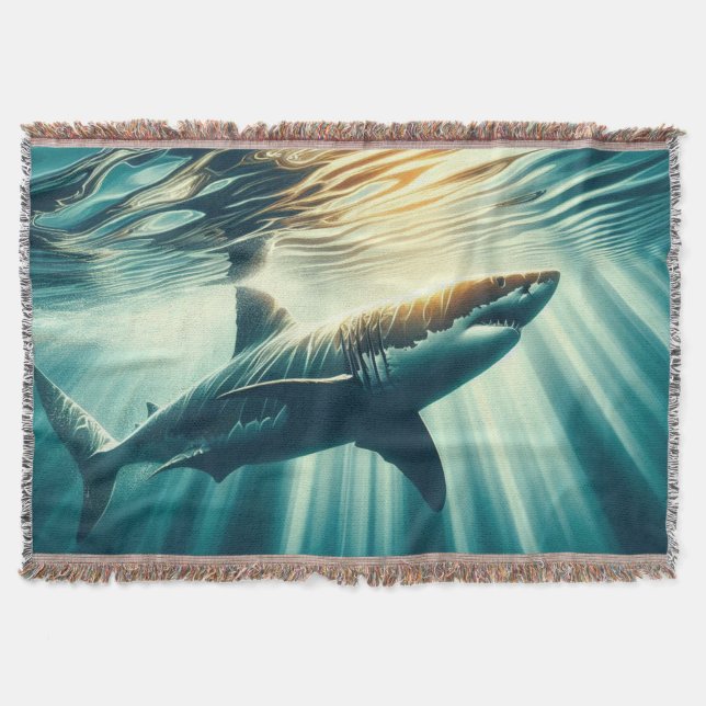 Shark in the deep blue sea & sunlight throw blanket (Front)
