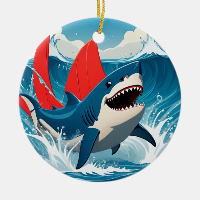 Shark in the Ocean  Ceramic Ornament (Front)
