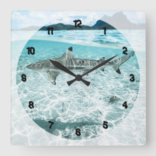 Shark in the Waters Square Wall Clock