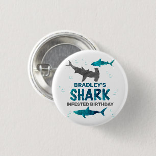 Shark Infested Any Age Birthday Party 3 Cm Round Badge