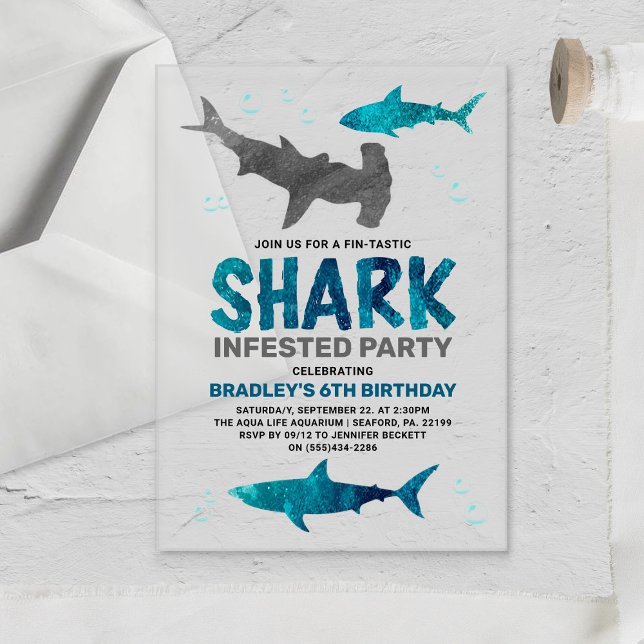 Shark Infested Any Age Birthday Party Acrylic Invitations (Creator Uploaded)