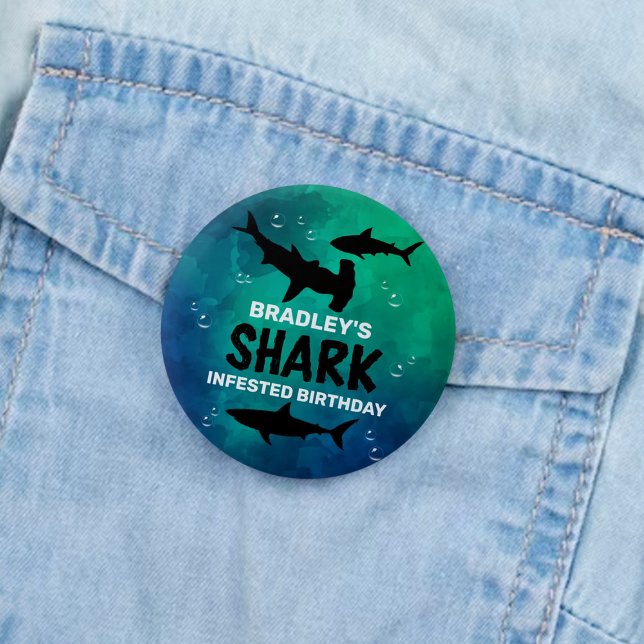 Shark Infested Any Age Birthday Party Button (Creator Uploaded)