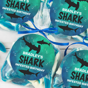 Shark Infested Any Age Birthday Party Classic Roun Classic Round Sticker