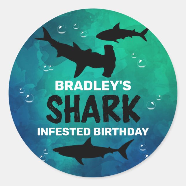 Shark Infested Any Age Birthday Party Classic Roun Classic Round Sticker (Front)