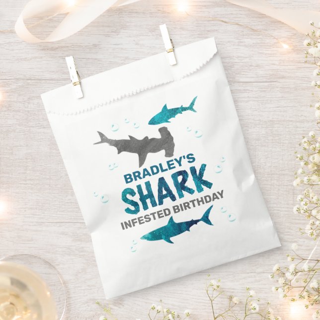 Shark Infested Any Age Birthday Party Favour Bag (Clipped)